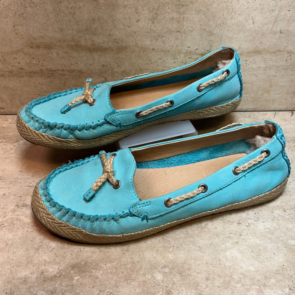 UGG Australia Chivon Turquoise Blue Leather Espadrille Loafers 1004111 Womens 8